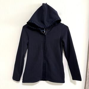 Jacadi Paris Girls Full Zip Hooded Sweatshirt 12A 152cm Blue Navy Fleece Lined
